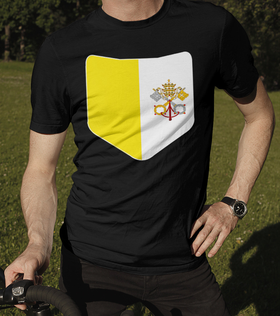 Vatican City Flag Pocket Style Emblem Design With Keys And Tiara T-Shirt
