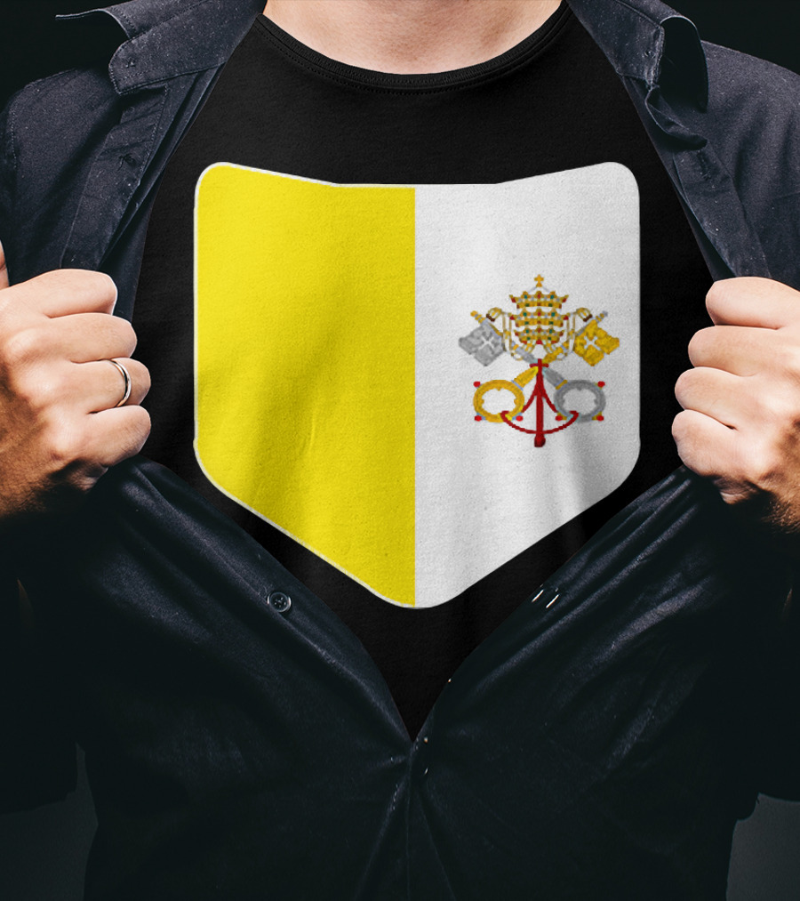 Vatican City Flag Pocket Style Emblem Design With Keys And Tiara T-Shirt