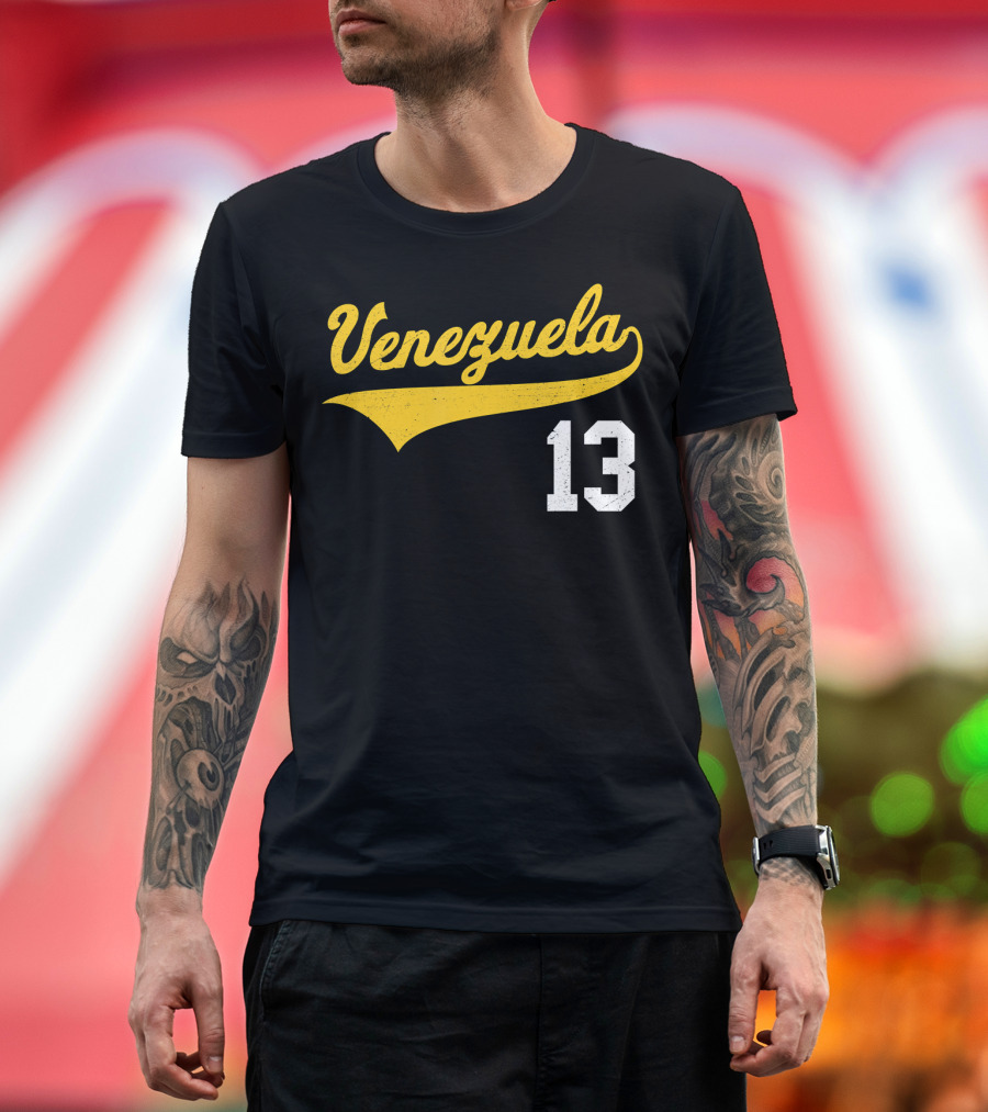 Venezuela Vintage Baseball Script Number 13 T-Shirt