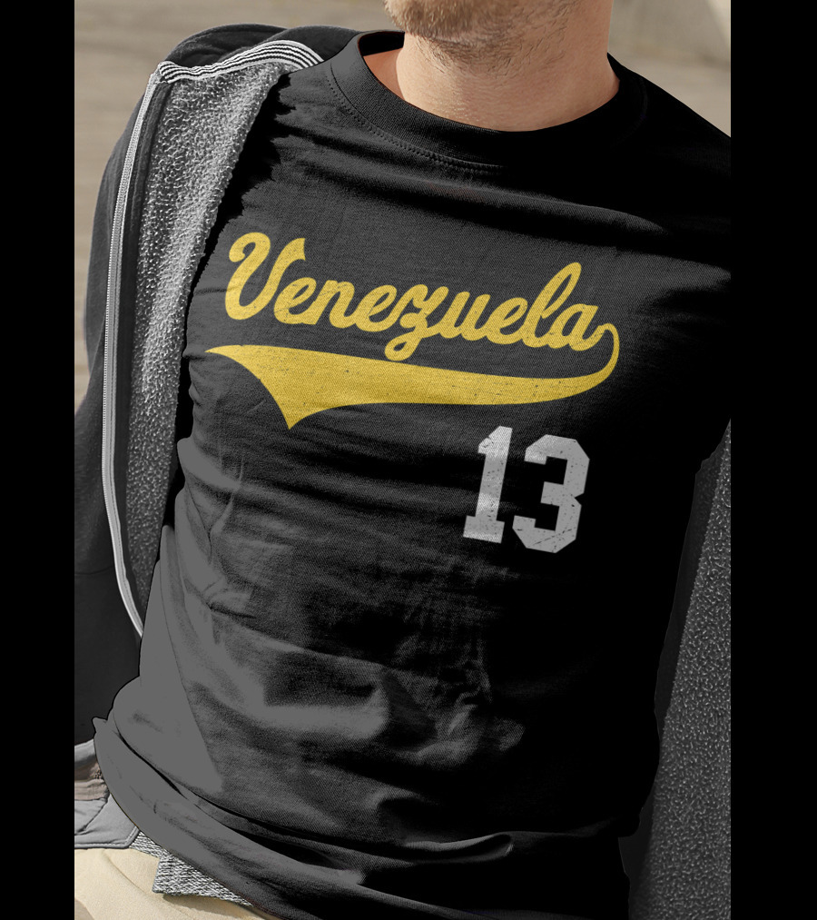 Venezuela Vintage Baseball Script Number 13 T-Shirt