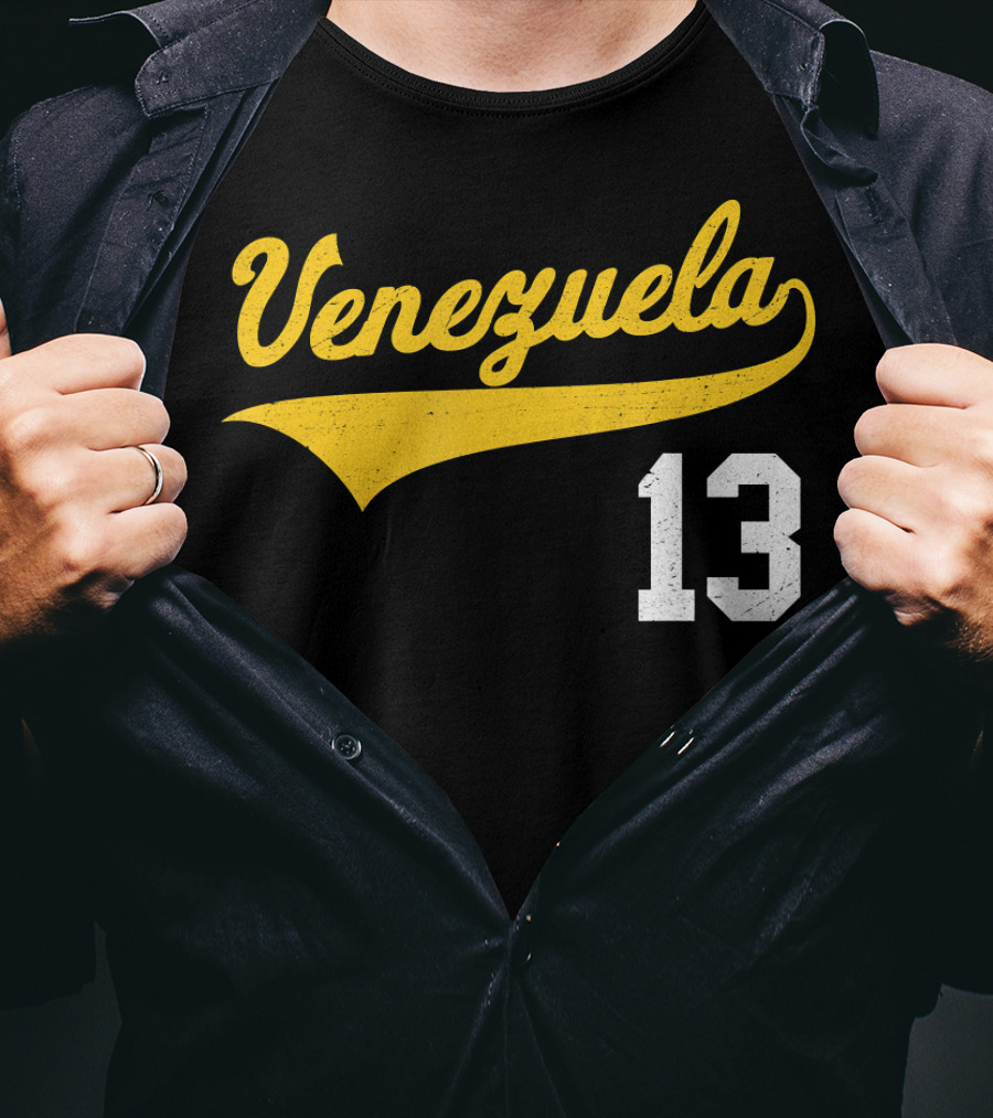 Venezuela Vintage Baseball Script Number 13 T-Shirt