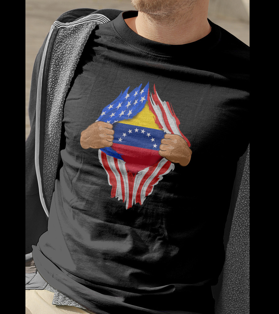 Venezuelan Blood Inside Me USA Venezuela Flag Fusion T-Shirt