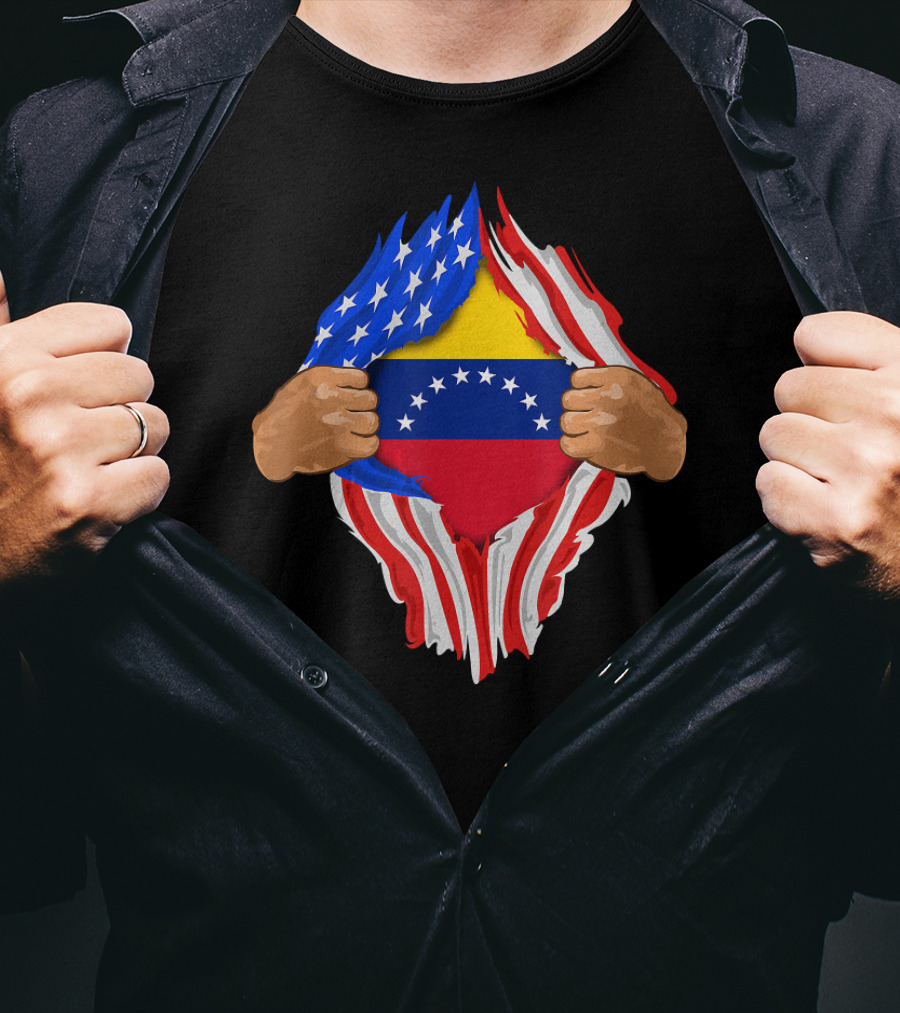 Venezuelan Blood Inside Me USA Venezuela Flag Fusion T-Shirt