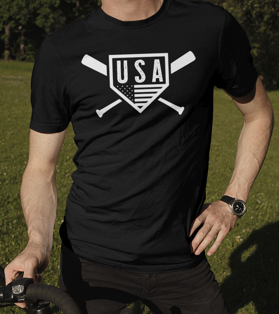 USA Vintage American Baseball Softball Flag Home Plate T-Shirt