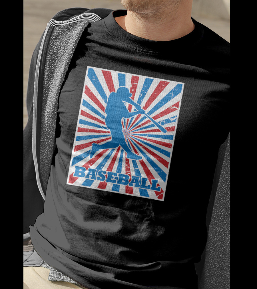 Vintage American Baseball Red White Blue Str Baseball Player T-Shirt