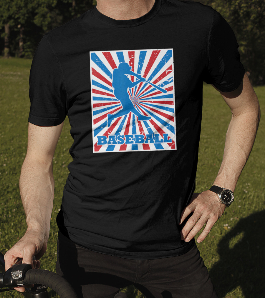 Vintage American Baseball Red White Blue Str Baseball Player T-Shirt