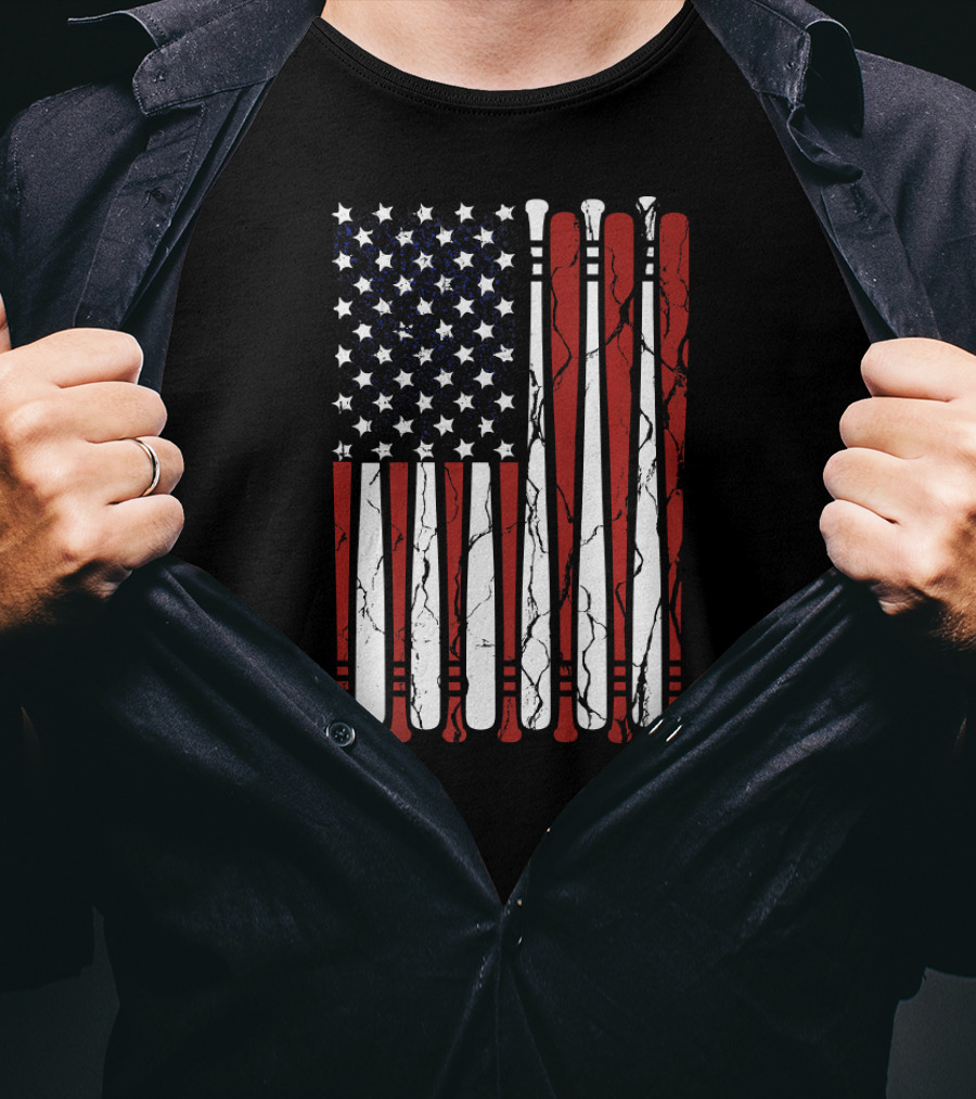 Vintage Distressed American Flag With Baseball Bats T-Shirt