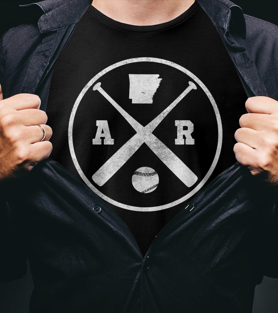Vintage Arkansas Crossed Baseball Bats With State And Letter Initials T-Shirt