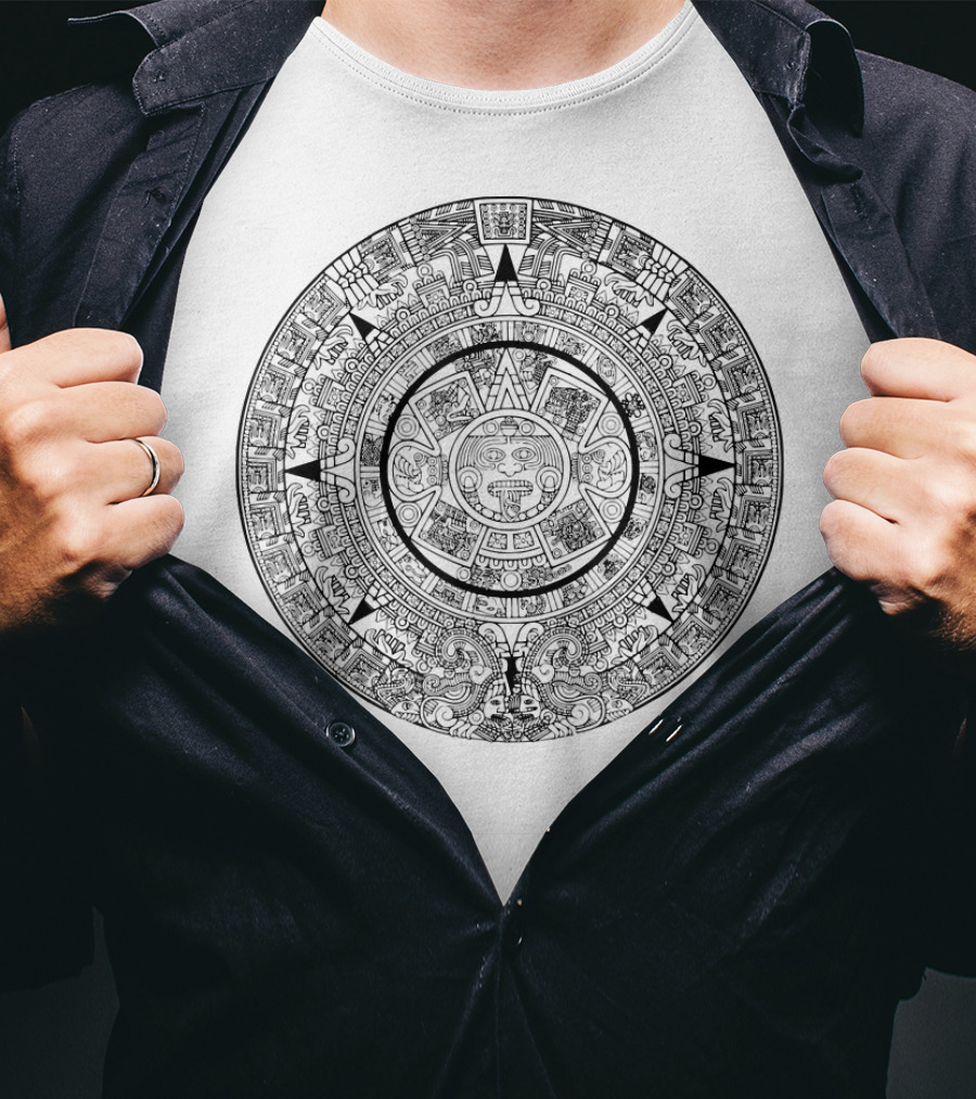 Vintage Aztec Calendar Archeology Circular Stone T-Shirt