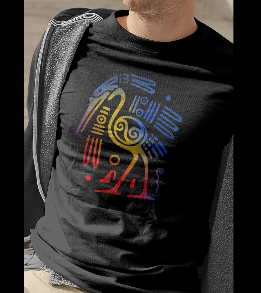 Vintage Aztec Bird Drawing With Temple Arch Elements T-Shirt