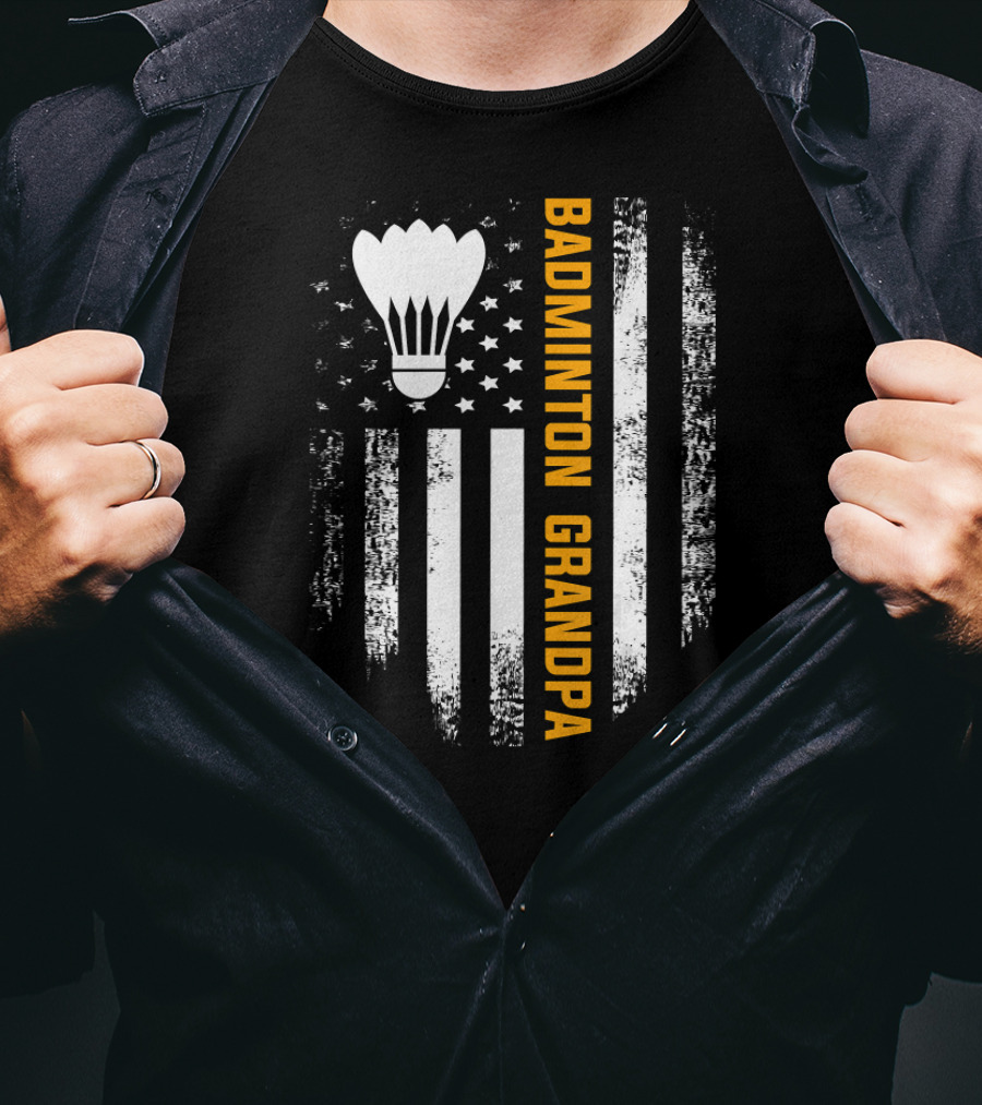 Vintage Badminton Grandpa American Flag T-Shirt