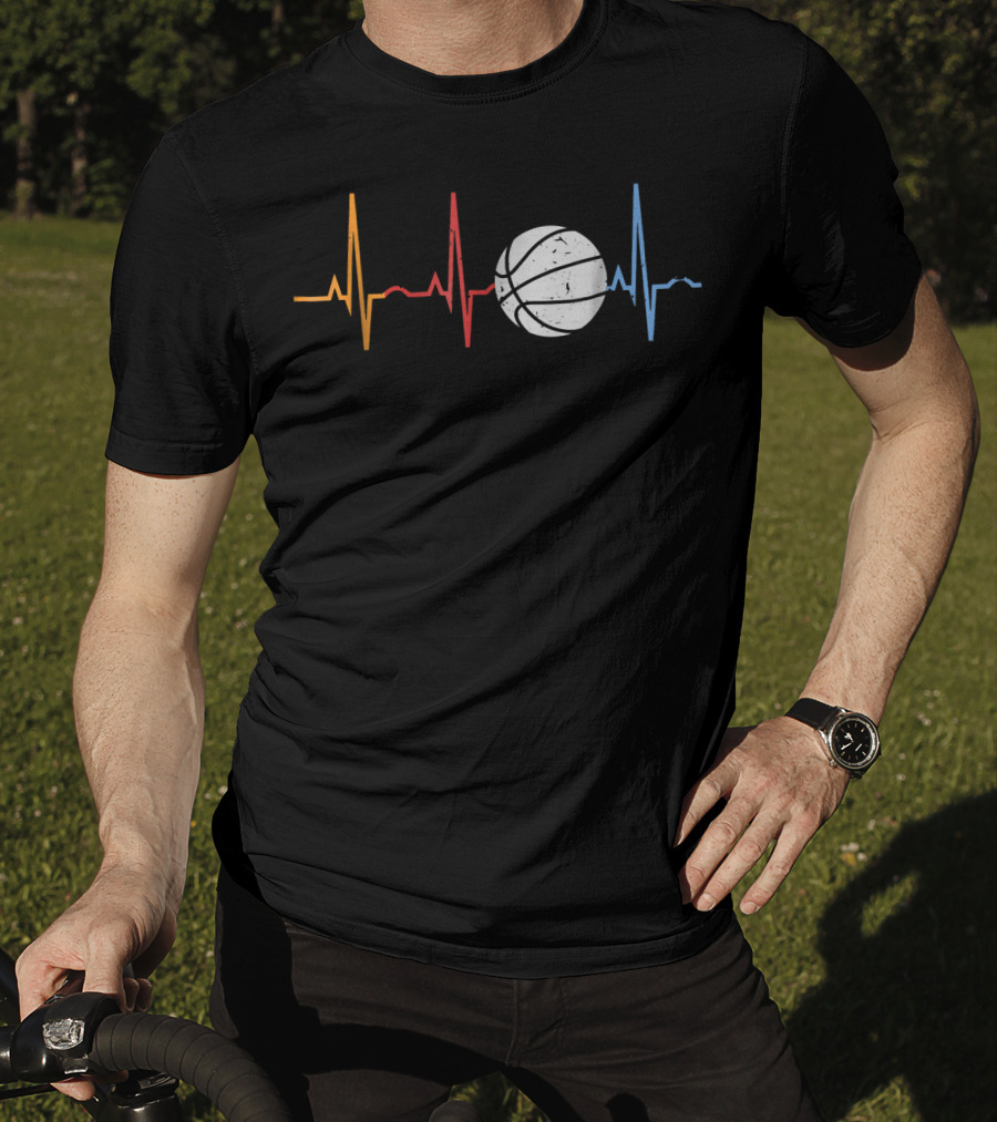 Vintage Basketball Heartbeat Retro Colorful Line Basketball T-Shirt
