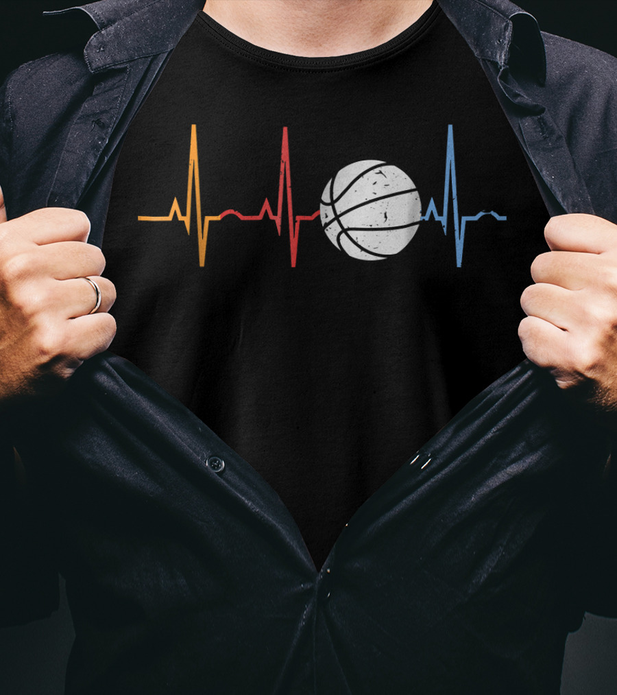Vintage Basketball Heartbeat Retro Colorful Line Basketball T-Shirt