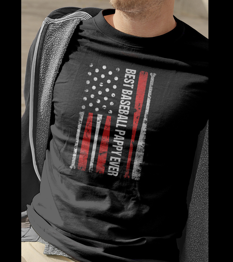 Best Baseball Pappy Ever Vintage American Flag Baseball Bats T-Shirt