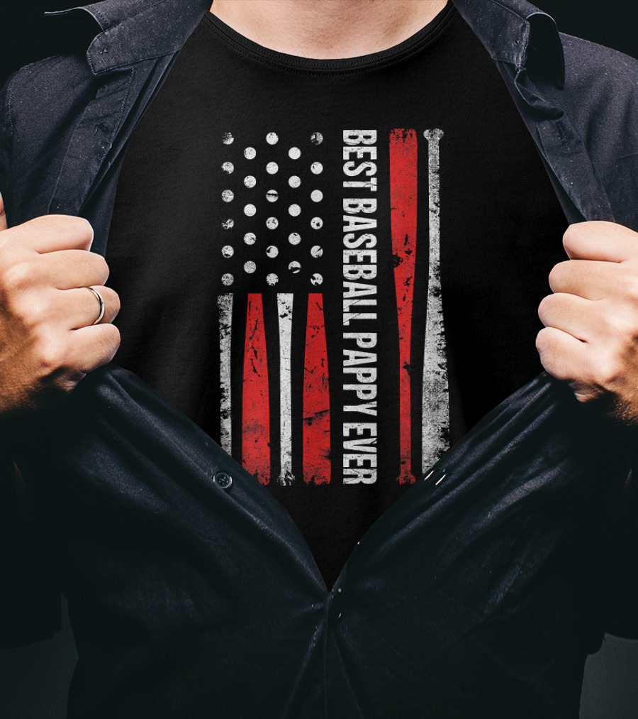 Best Baseball Pappy Ever Vintage American Flag Baseball Bats T-Shirt