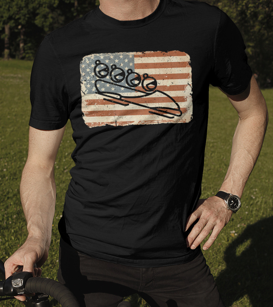 Vintage Bobsled Team On Distressed American Flag Background T-Shirt