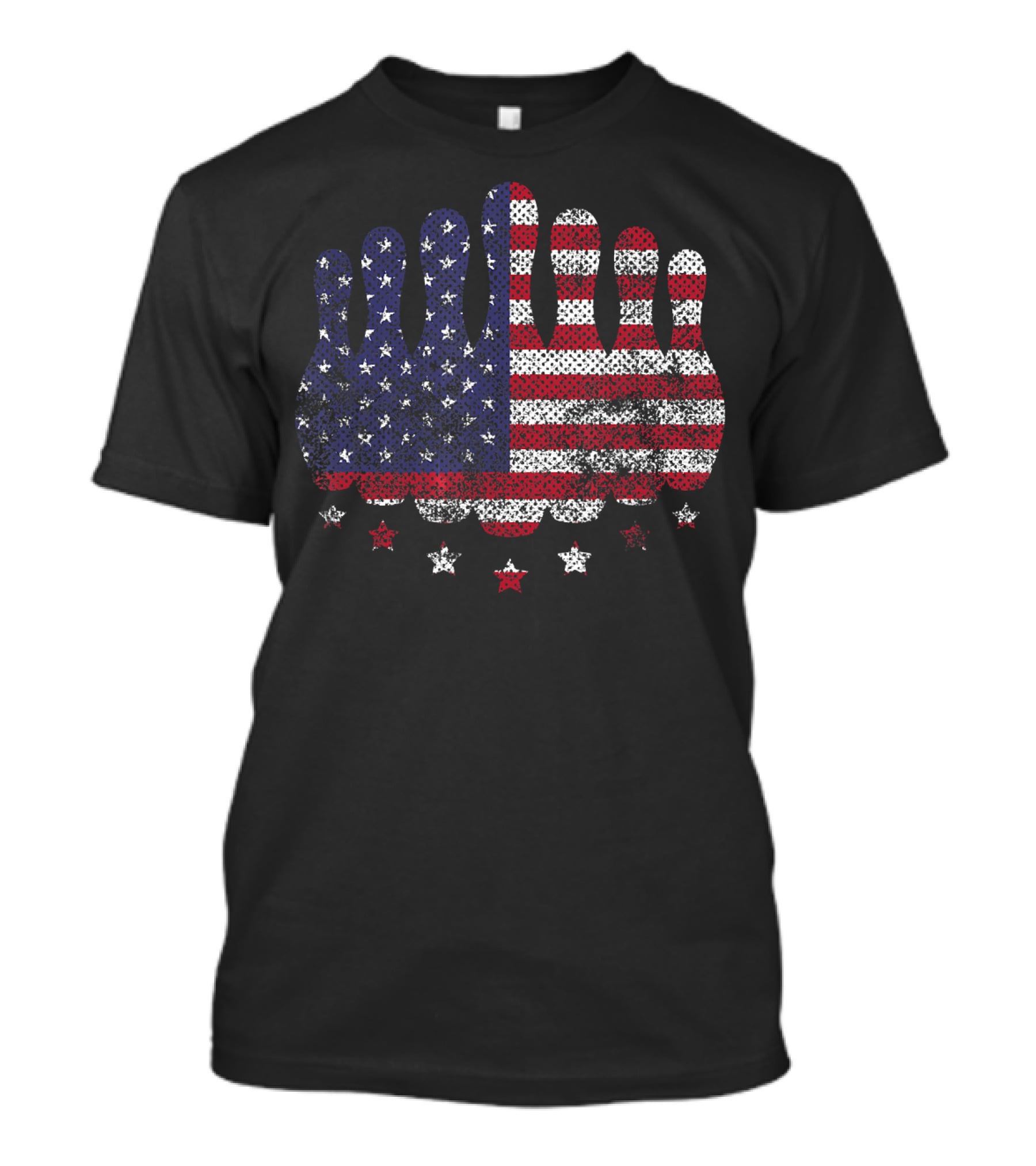 Vintage Patriotic USA Flag Bowling Pins Stars T-Shirt