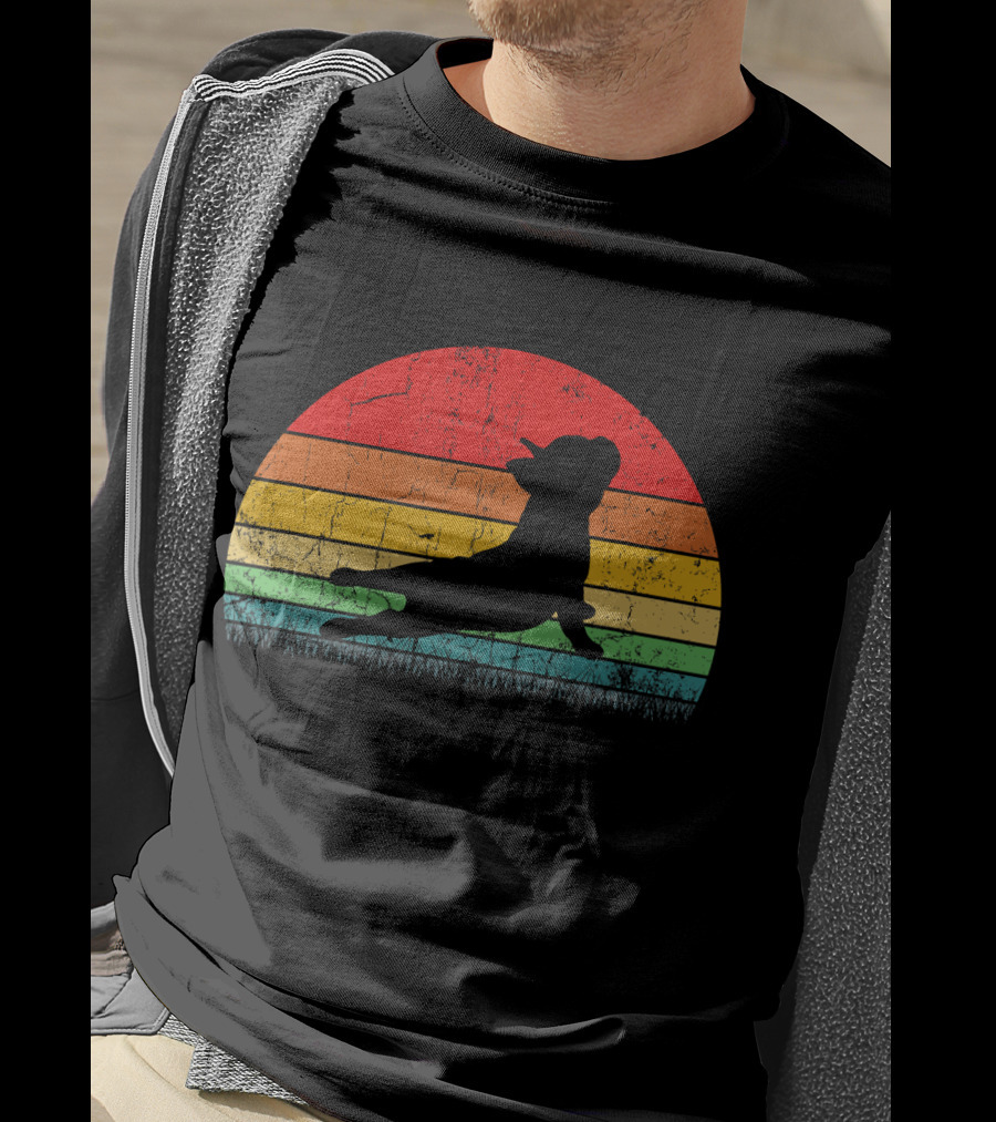 Vintage Yoga Bulldog Silhouette Sunset Frenchie T-Shirt