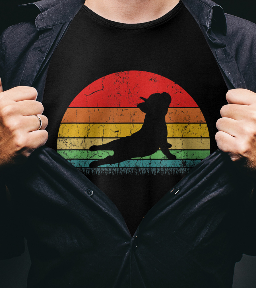 Vintage Yoga Bulldog Silhouette Sunset Frenchie T-Shirt