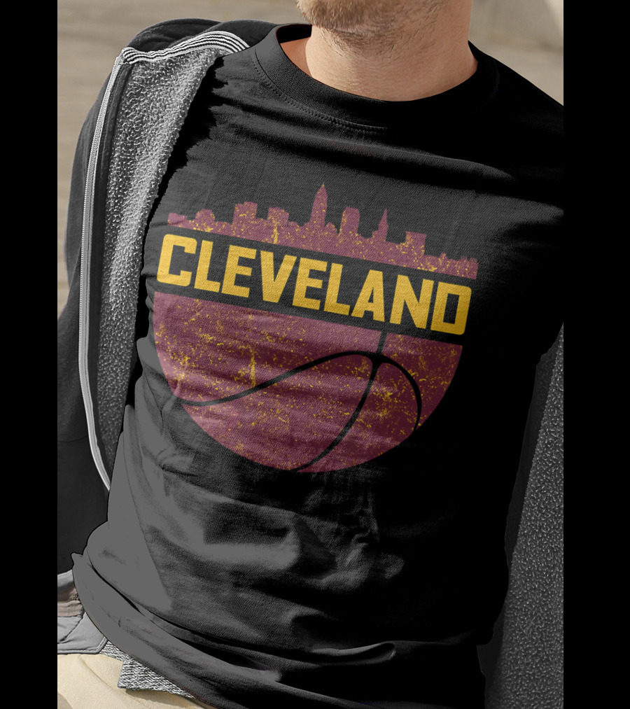 Vintage Cleveland Ohio Cityscape Skyline Basketball T-Shirt