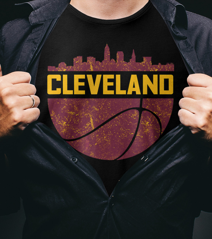 Vintage Cleveland Ohio Cityscape Skyline Basketball T-Shirt