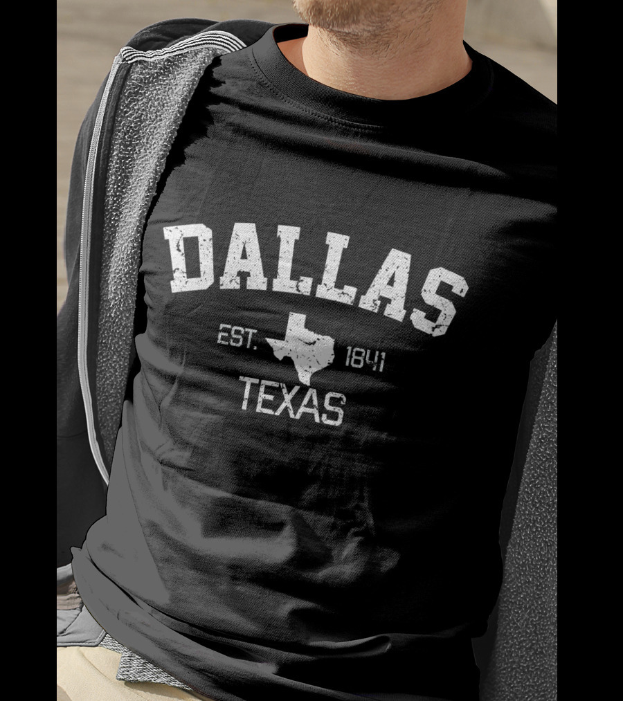 Vintage Dallas Texas Est. 1841 State Map T-Shirt