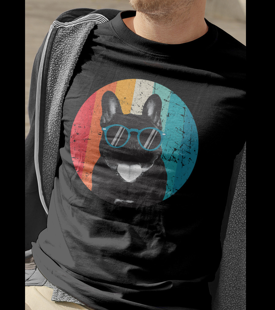 Vintage Dog Lover Sunglasses Retro Stripes T-Shirt