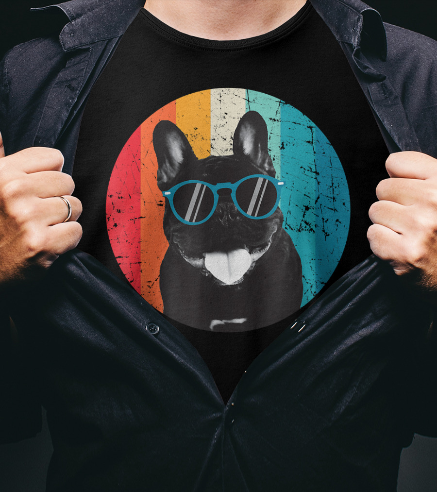 Vintage Dog Lover Sunglasses Retro Stripes T-Shirt