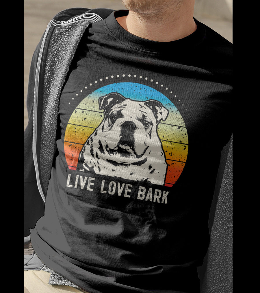 Live Love Bark Vintage English Bulldog Retro Sunset T-Shirt