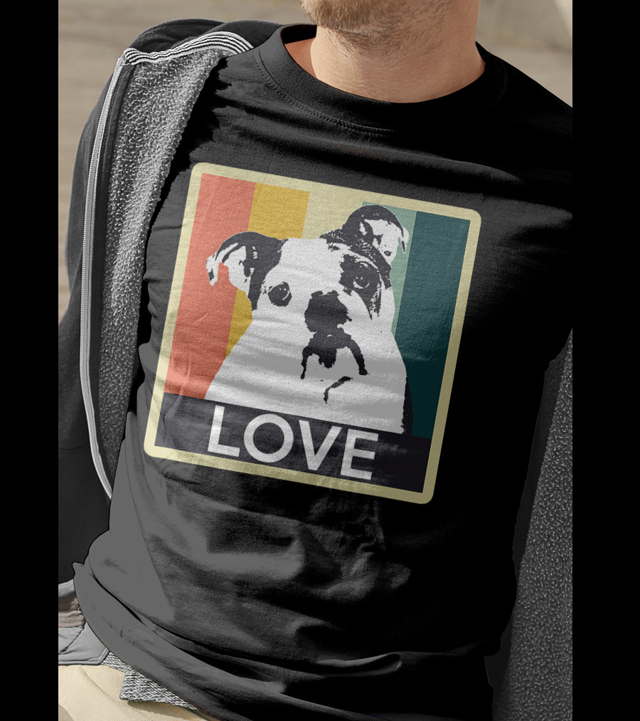 Vintage English Bulldog Love Retro Style Stripes T-Shirt