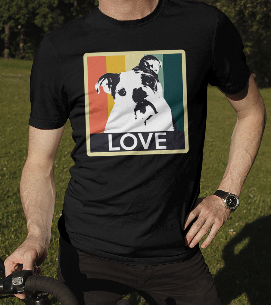 Vintage English Bulldog Love Retro Style Stripes T-Shirt