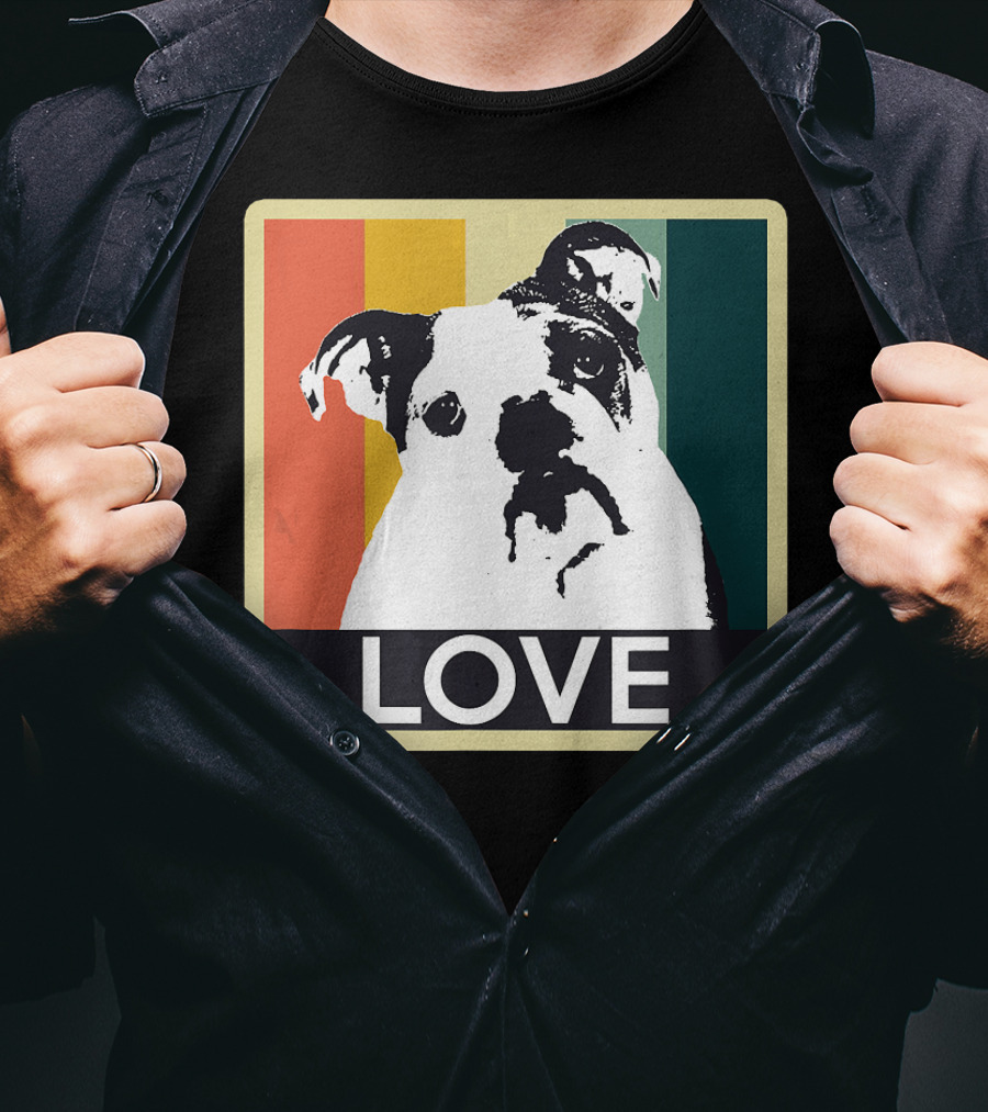 Vintage English Bulldog Love Retro Style Stripes T-Shirt