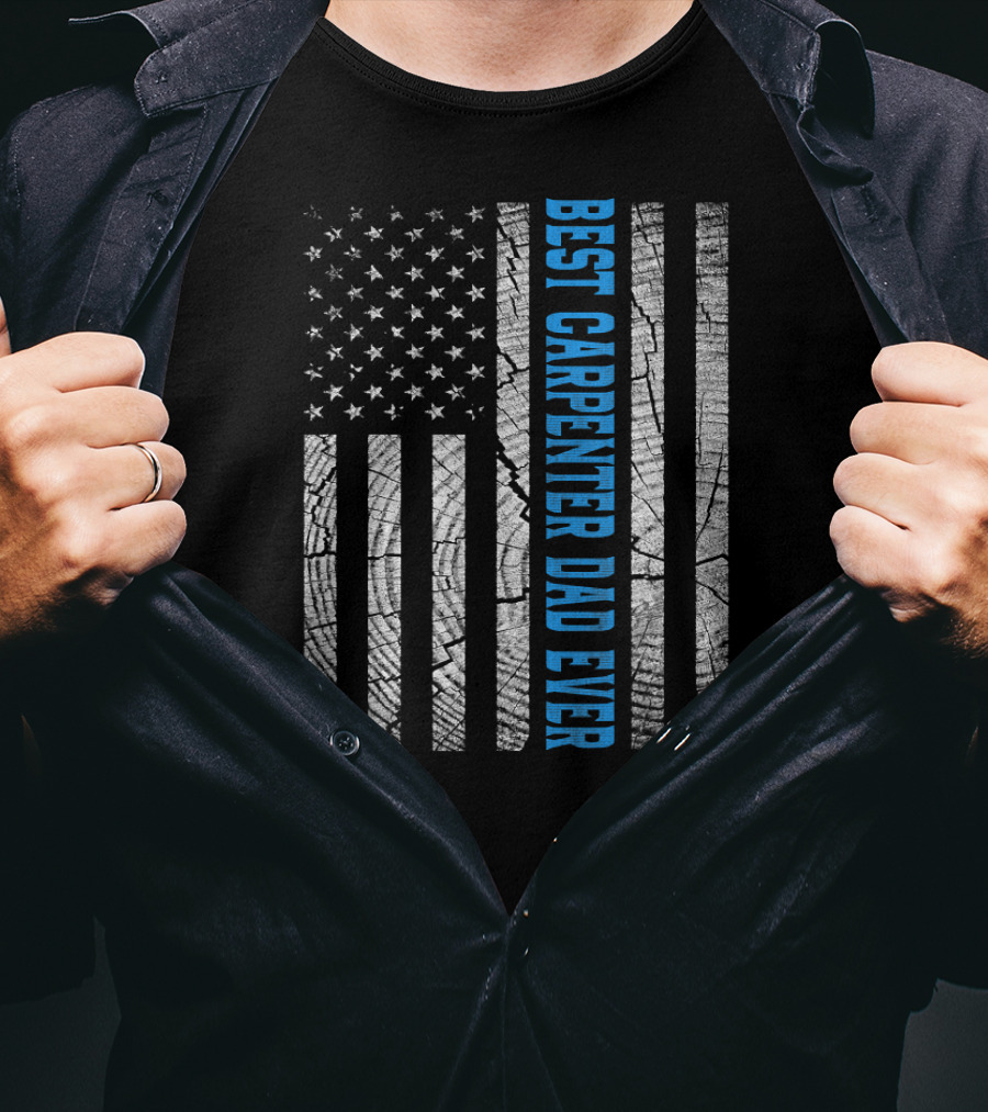 Best Carpenter Dad Ever Vintage Flag Wood Texture T-Shirt