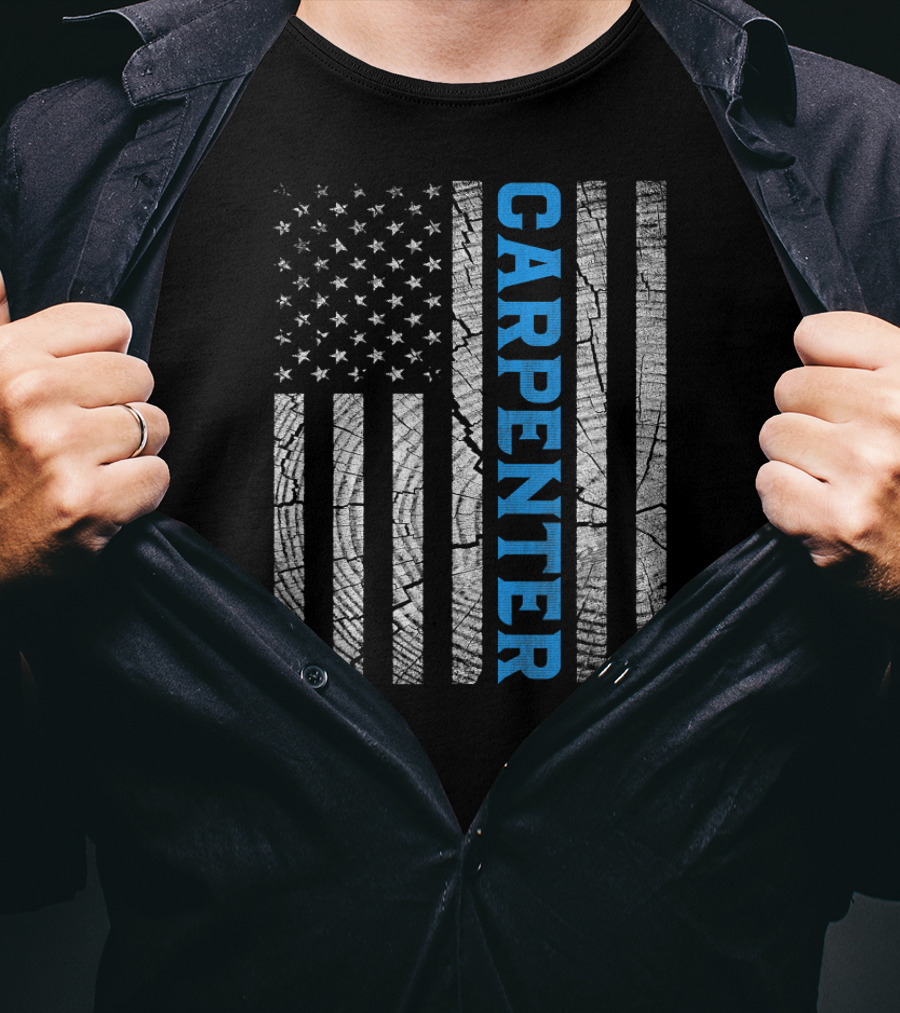 Best Dad Ever Carpenter Vintage Flag Woodwork Father T-Shirt