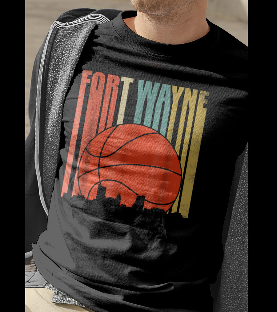 Fort Wayne Indiana Vintage Basketball Skyline Retro T-Shirt