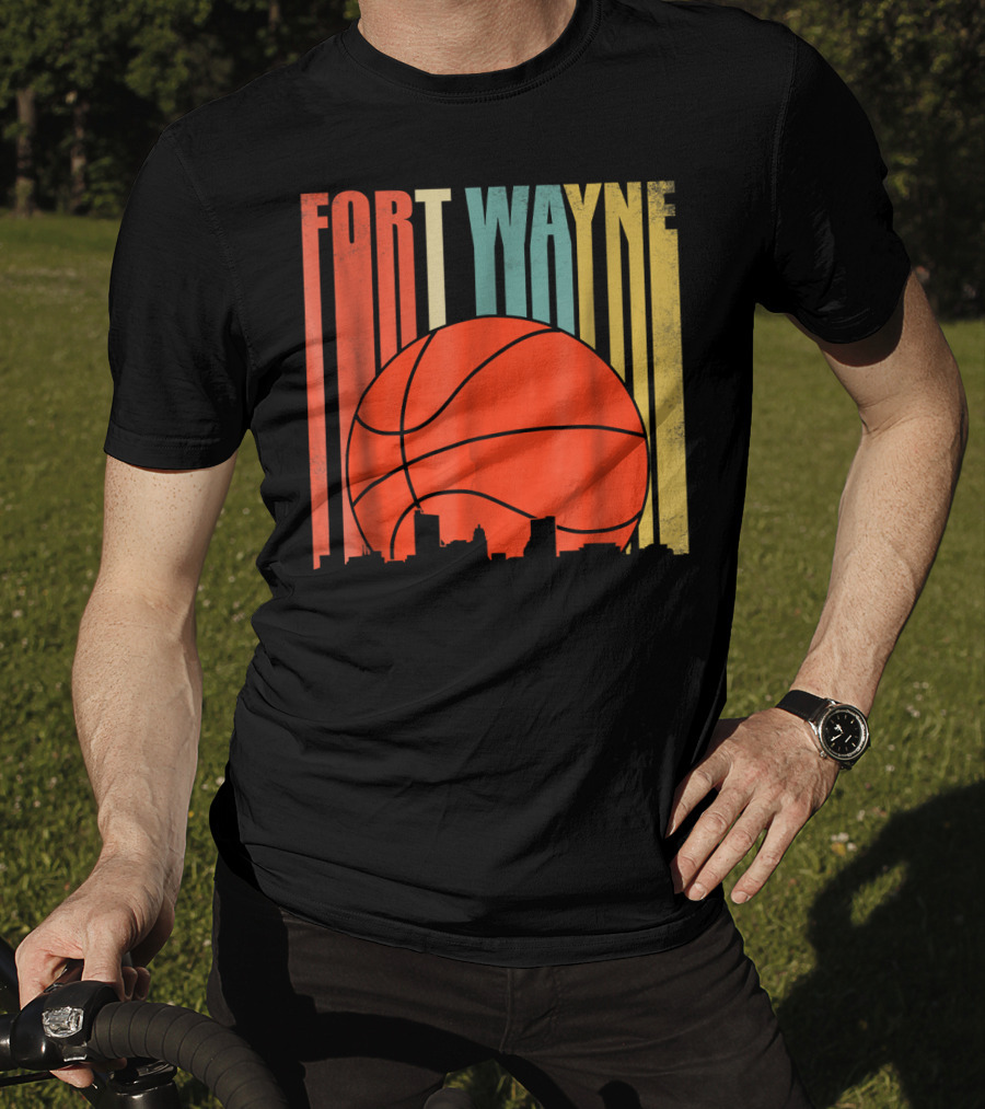 Fort Wayne Indiana Vintage Basketball Skyline Retro T-Shirt