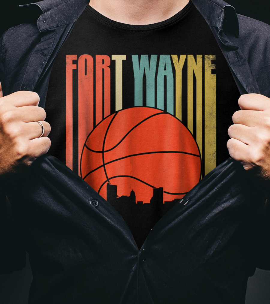 Fort Wayne Indiana Vintage Basketball Skyline Retro T-Shirt