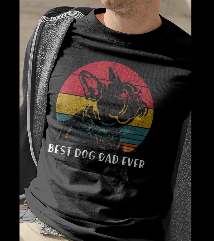 Best Dog Dad Ever Vintage French Bulldog Retro Colors T-Shirt