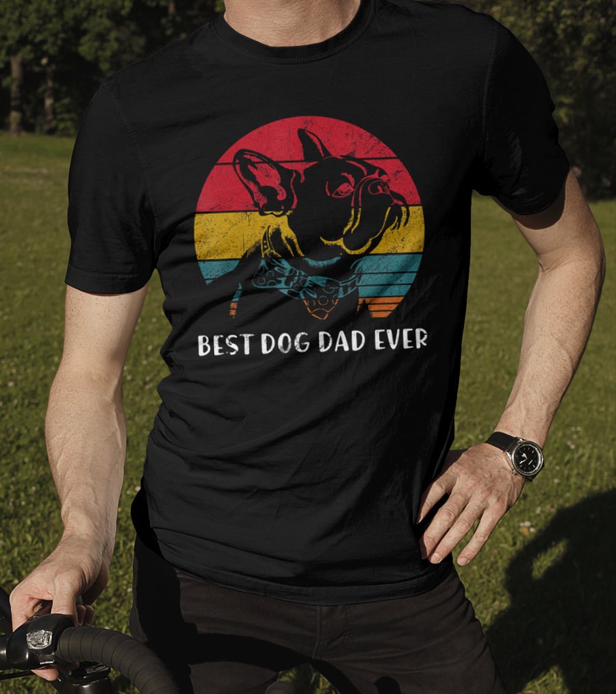 Best Dog Dad Ever Vintage French Bulldog Retro Colors T-Shirt