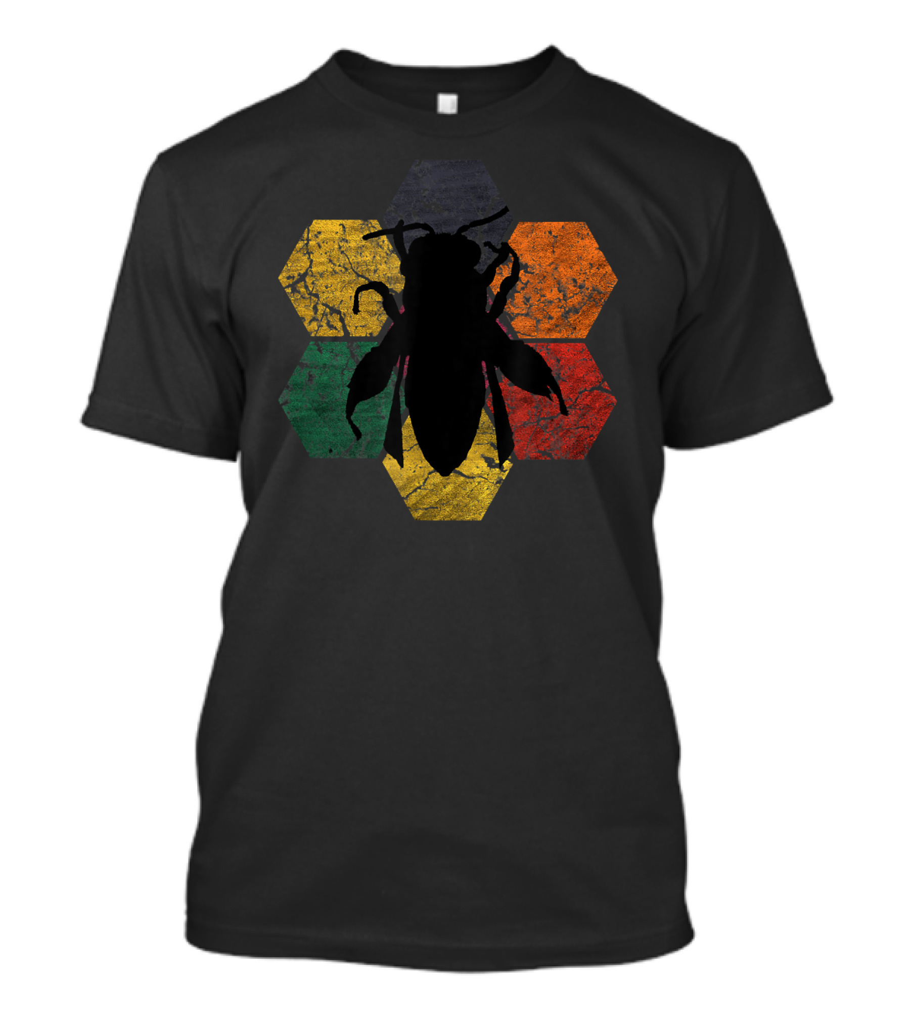 Vintage Hexagon Honey Bee Silhouette Retro Color Blocks T-Shirt