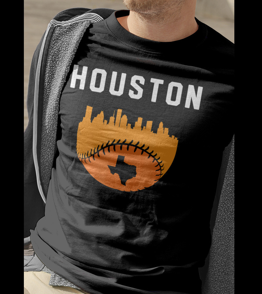 Houston Texas Cityscape Vintage Baseball Skyline T-Shirt
