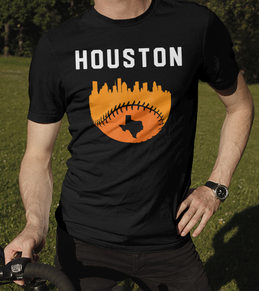 Houston Texas Cityscape Vintage Baseball Skyline T-Shirt