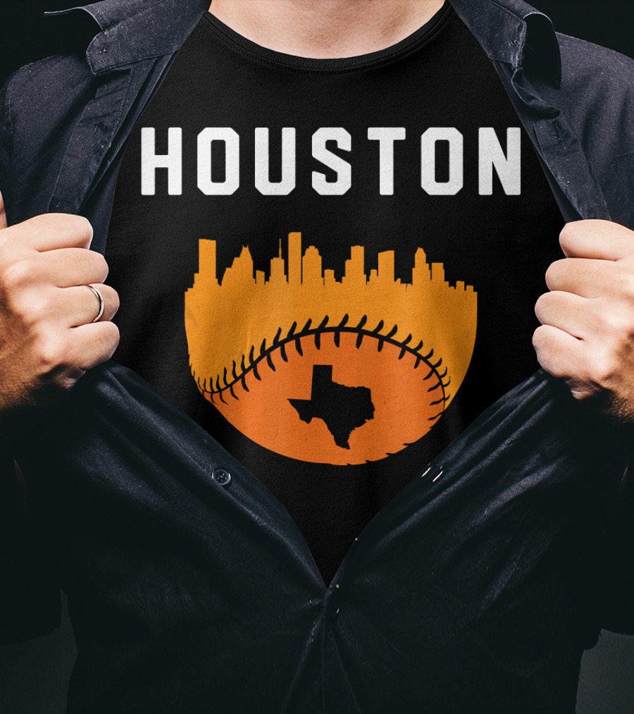 Houston Texas Cityscape Vintage Baseball Skyline T-Shirt