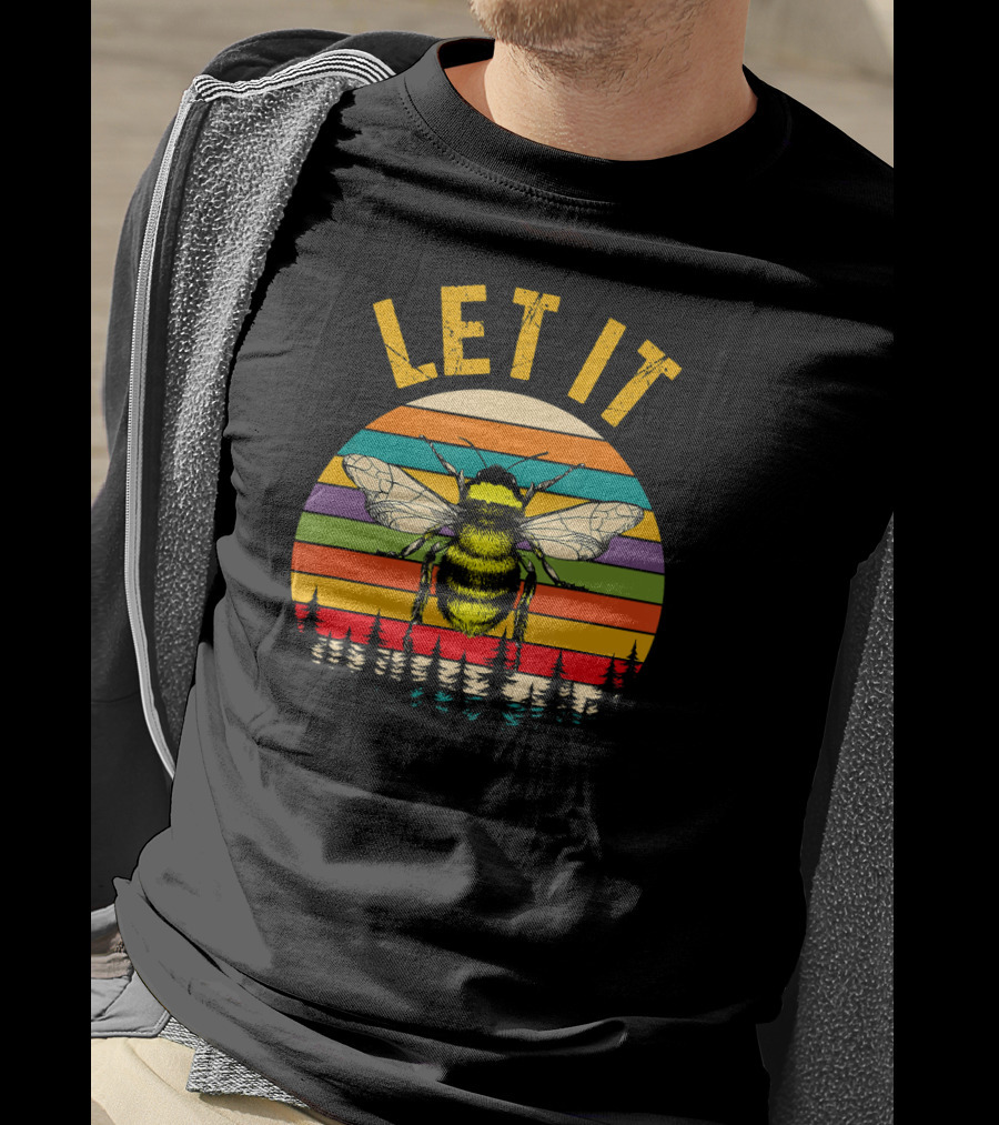 Vintage Let It Bee Retro Sunset Forest Stripes T-Shirt