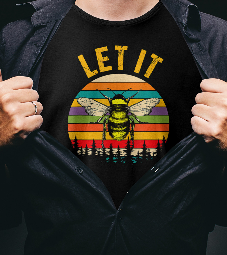 Vintage Let It Bee Retro Sunset Forest Stripes T-Shirt
