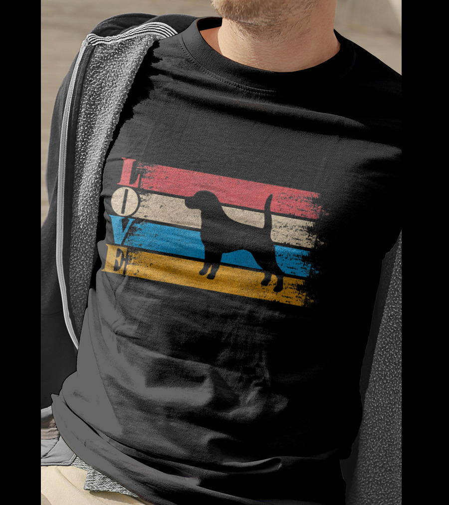 Vintage Love Beagle Dog Silhouette Stripes T-Shirt