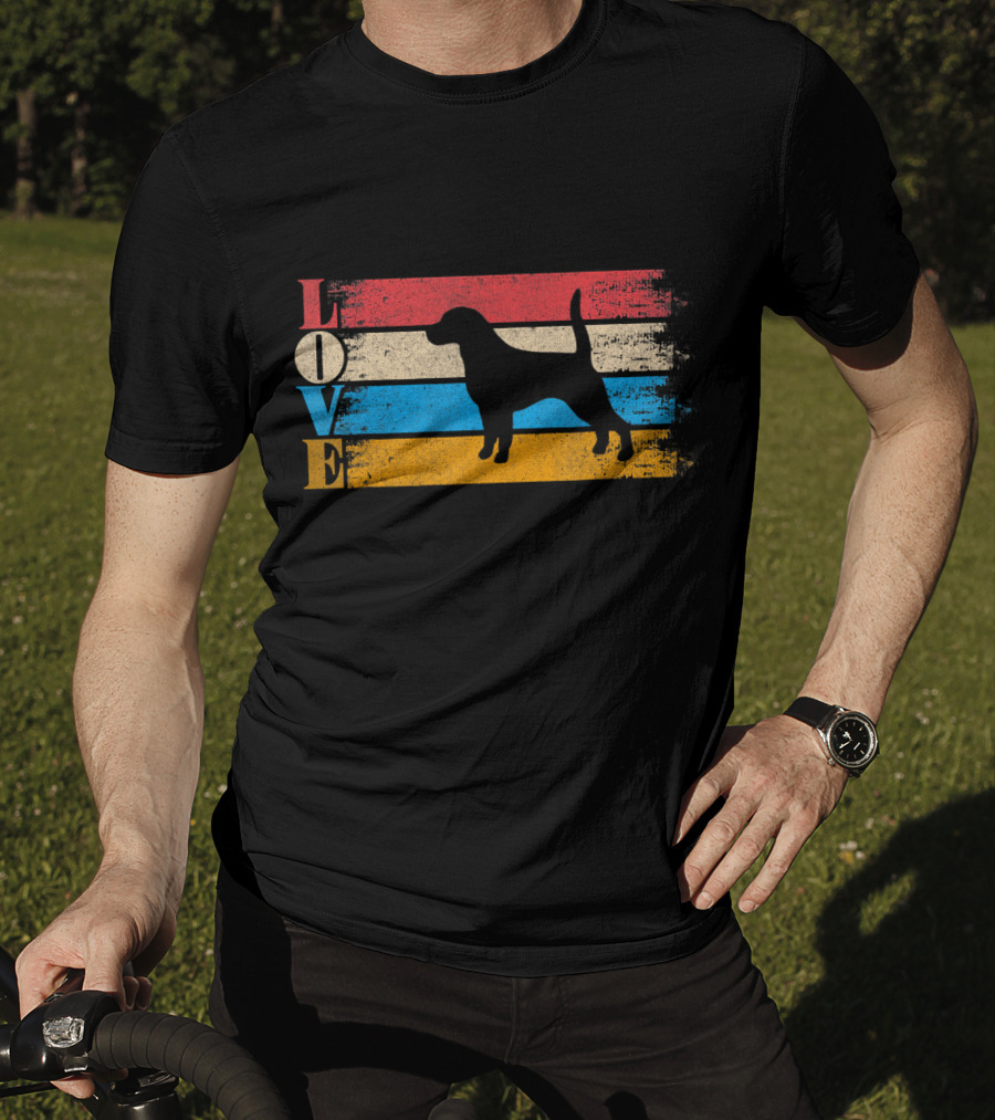 Vintage Love Beagle Dog Silhouette Stripes T-Shirt