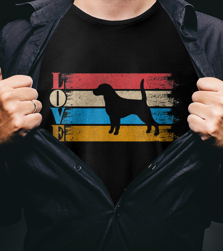 Vintage Love Beagle Dog Silhouette Stripes T-Shirt