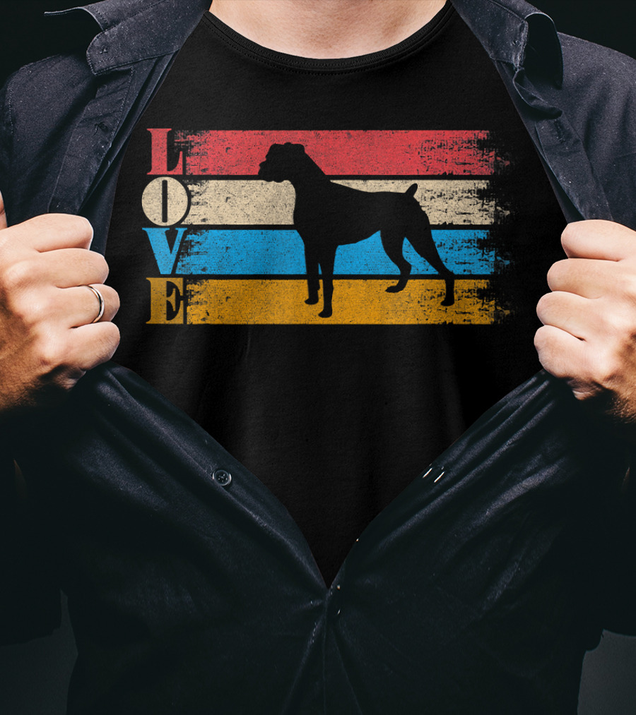 Love Boxer Dog Vintage Stripes T-Shirt