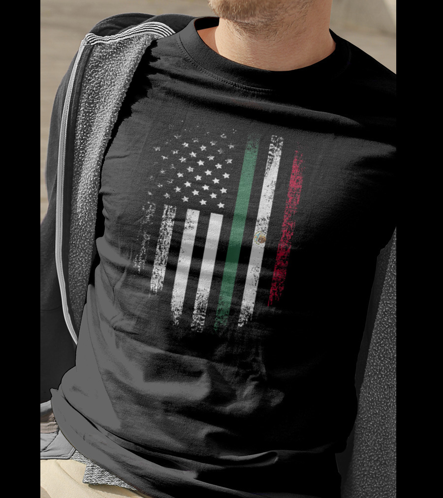 Vintage Mexican Roots American Grown Mex Flag Fusion T-Shirt